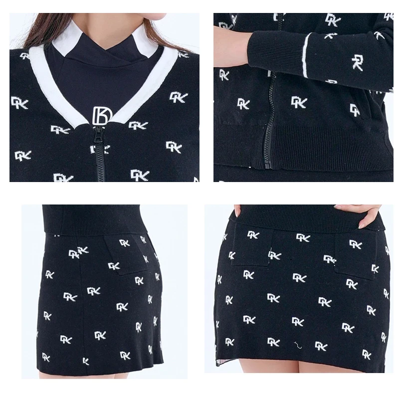 DK Golf Clothing Set Ladies Long Sleeve Sweater Knitted V-neck Cardigan Women Letter Printed Slim Coat Sports Skirt Golf Skorts