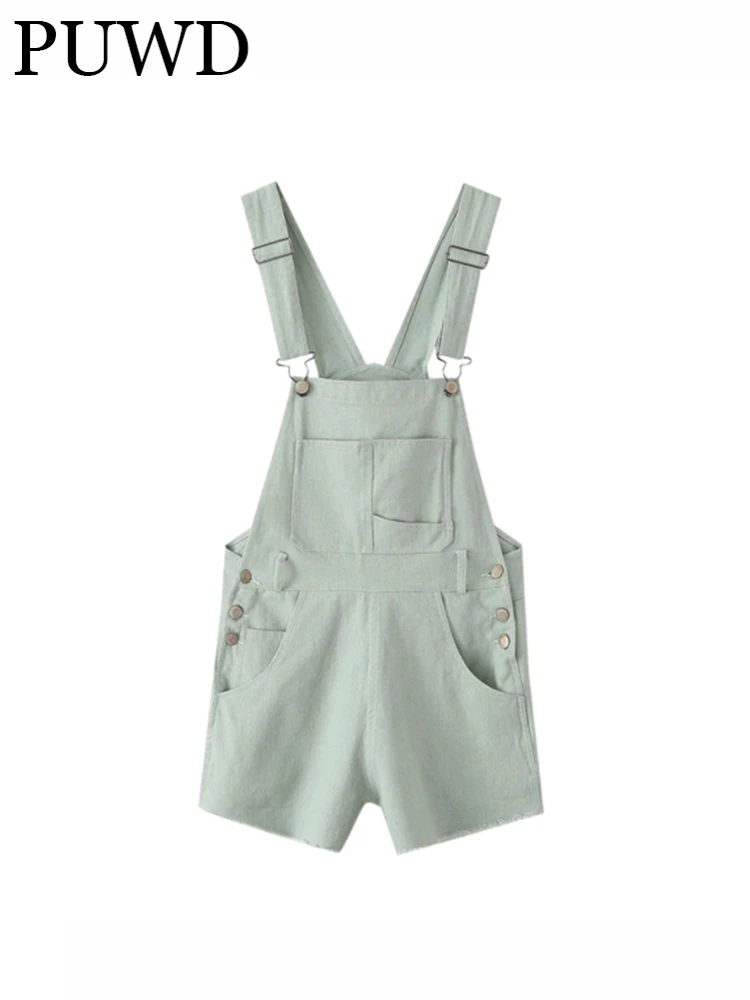 

PUWD Women Buckles Suspender Pants 2022 Summer Fashion Ladies Safari Style Female Knitted Solid Color Strap Shorts
