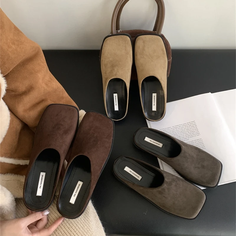 

Туфли Muller женские с квадратным носком, маленькие полуботинки, современные повседневные, на плоской подошве, Осенние Тапочки