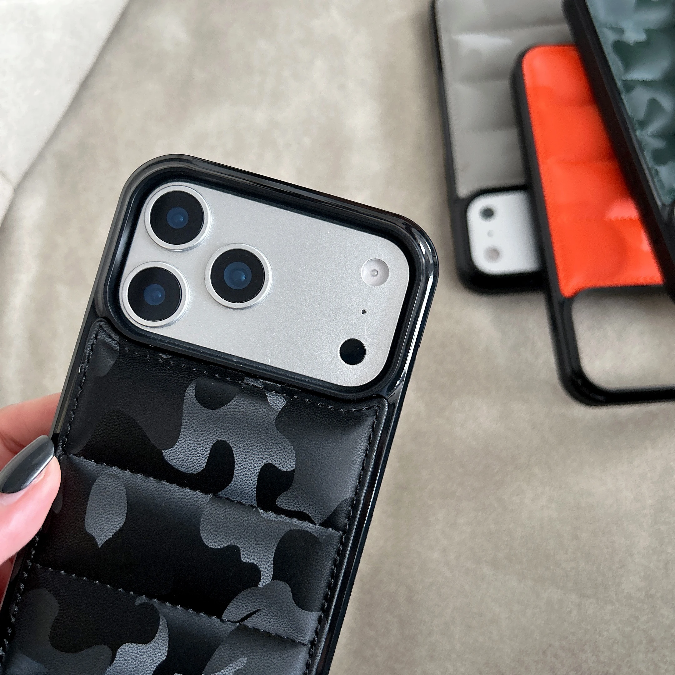 Cool Camo 3D Puffer Phone Case – Camouflage Soft-Touch Cotton Filled Cover