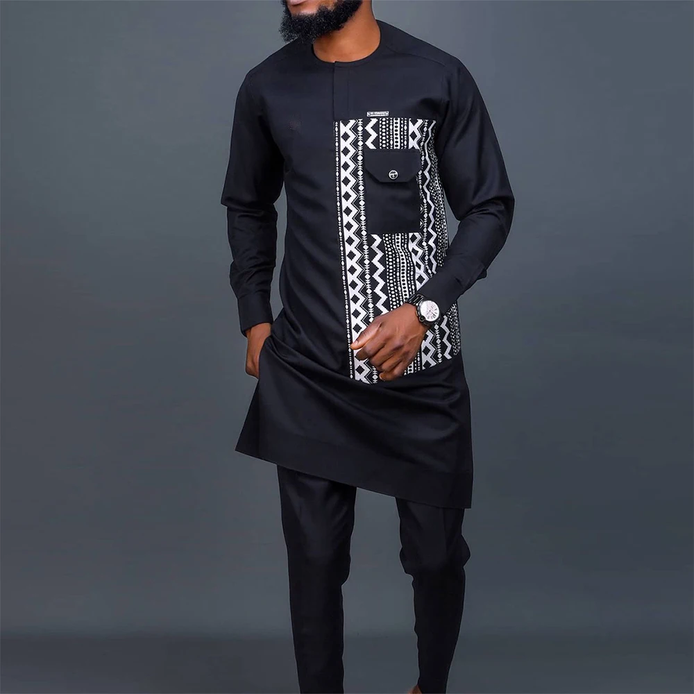 Dashiki 2023 Most Popular Selling Top 10 African Men's Striped Two-Piece Suit Kaftaneid Mubarak Kaftan Dubai Abaya Turkey Muslim