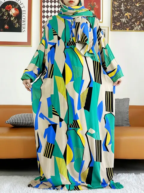 2025 coton musulman dame Abayas Ramadan vêtement de prière dubaï turquie moyen-orient Femme Robe ample Robe africaine Turban Joint