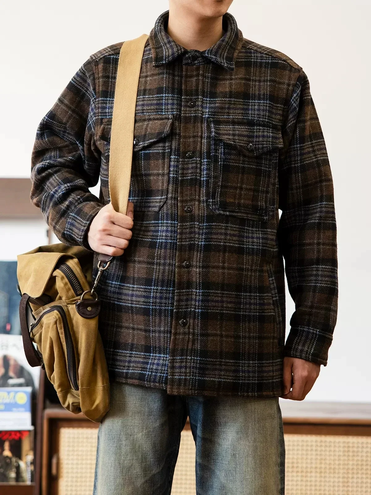 남성용 레드 토네이도 헤리티지 격자 무늬 셔츠 재킷, 캐주얼 캐주얼 캐주얼 재킷