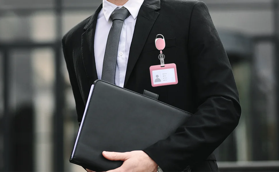 5er-Pack rosa ausziehbare Ausweishalter, Ausweishalter mit Karabiner, ausziehbare Schlüsselanhänger, Schlüsselanhänger für das Büro, ABS-Gehäuse – Detail 2