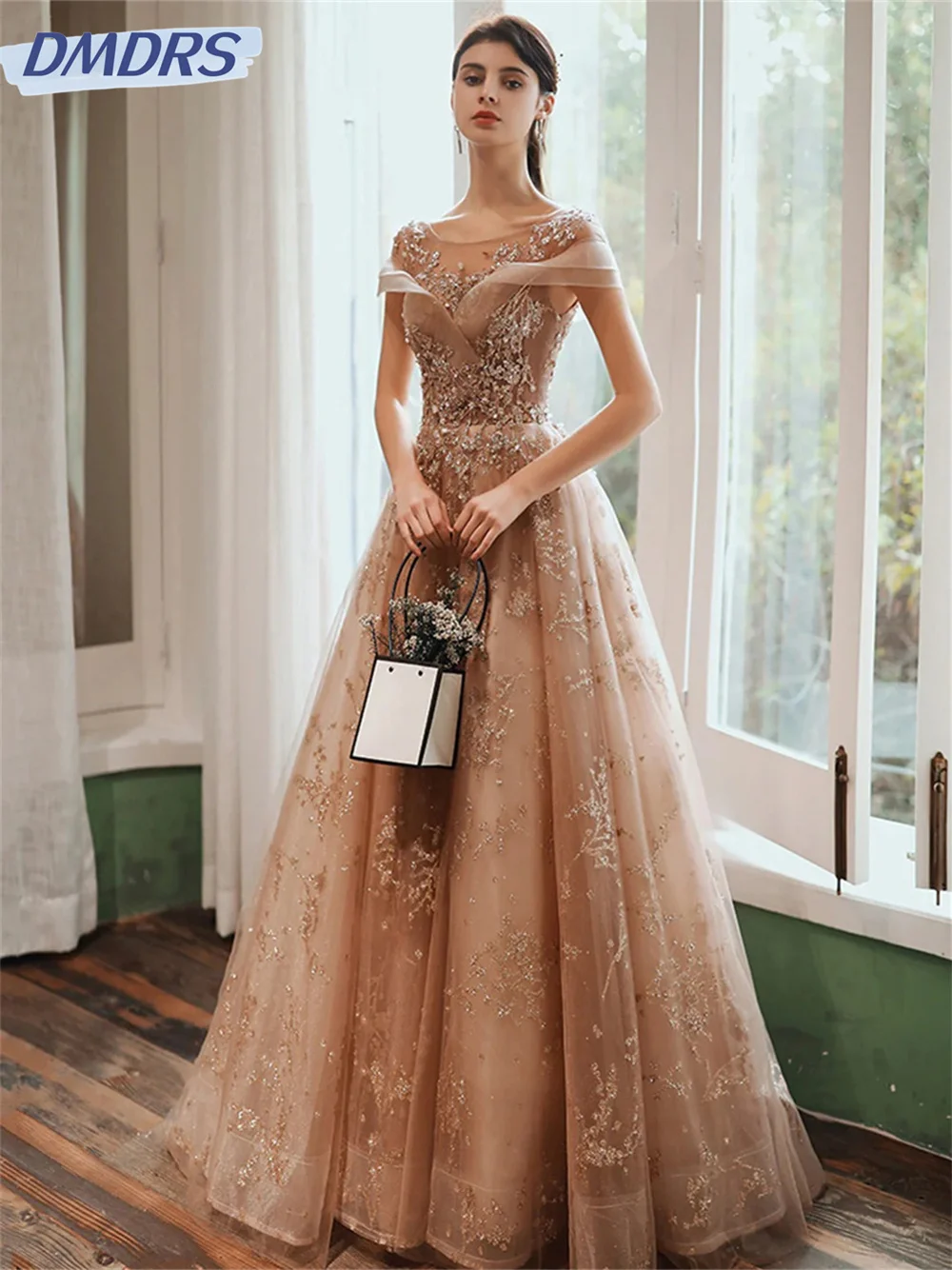 Luxurious Beaded Dress 2024 Charming Long Sleeve A-Line Evening Dresses Elegant Tulle Floor-length Gowns Vestidos De Novia