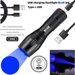 Rechargeable LED Blue Light Flashlight with Zoom for Outdoor Hunting and Tracking (Black)