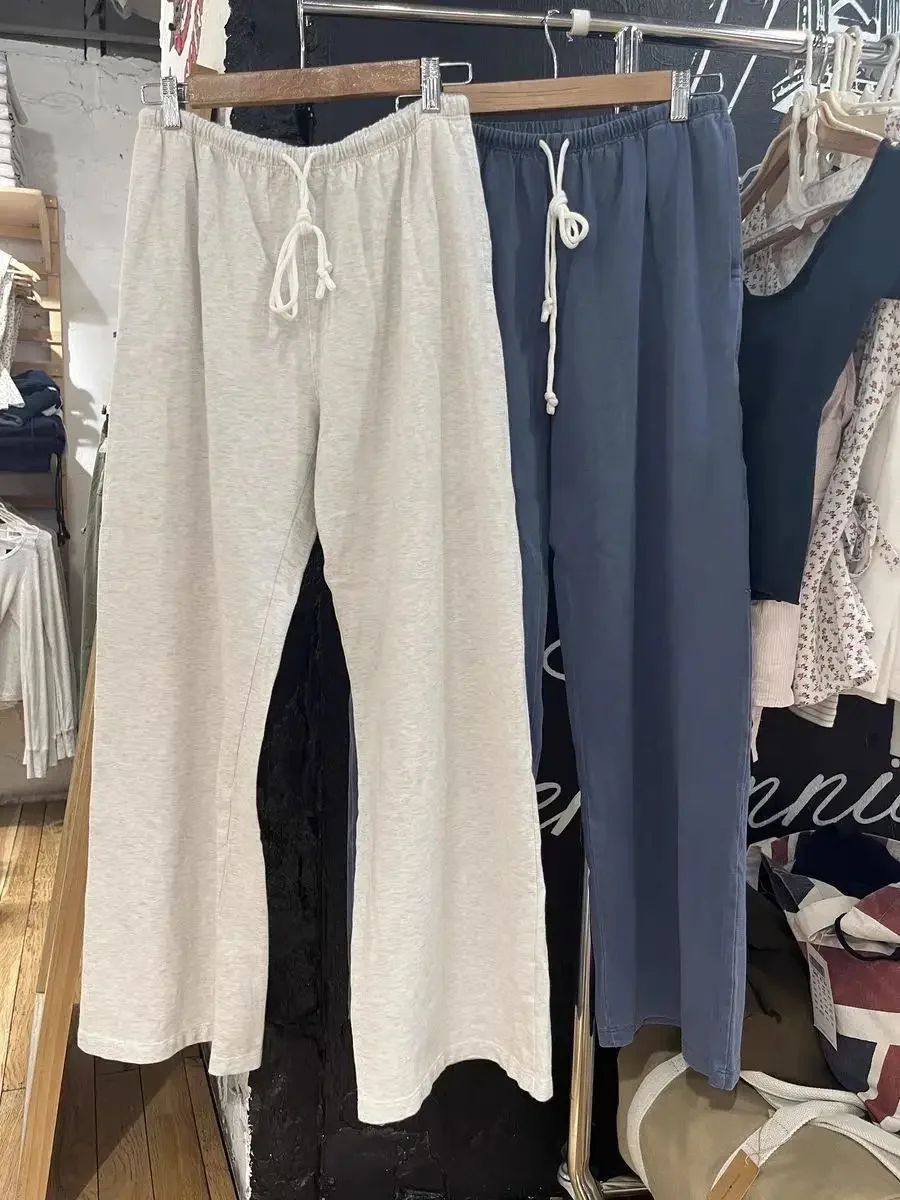 Pantaloni sportivi dritti con coulisse solidi da donna pantaloni autunnali in morbido cotone a vita alta pantaloni lunghi sportivi Casual Vintage Streetwear Y2k 1