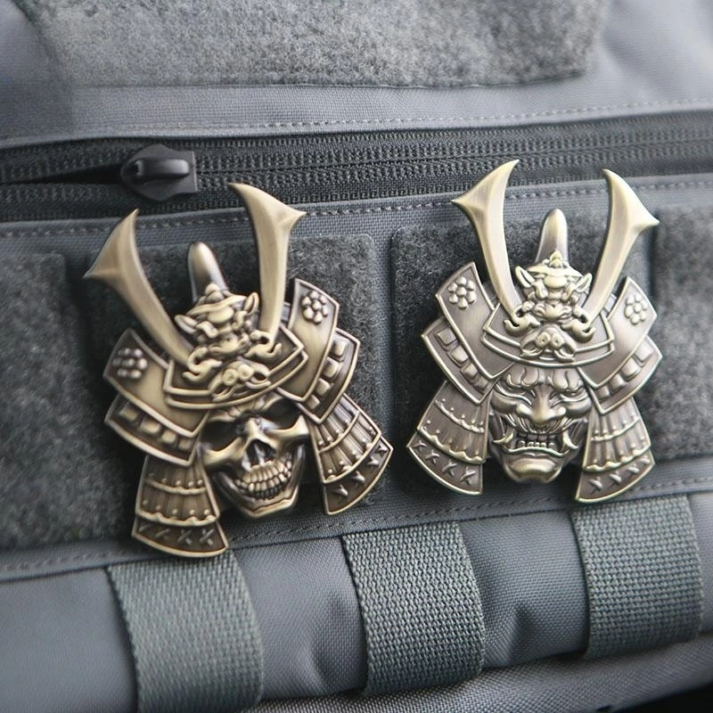 

Japanese Ghost Warrior Metal Patch Skull Vintage Morale Badge Hook&Loop Tactical Patches for Backpack Clothing Decoration