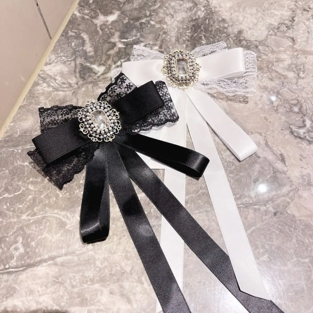 Black Memorial Black Bowknot Brooches Fabric Lace Crystal Rhinestone Bow Tie Brooches Bowtie Necktie For Funerals and Mourning