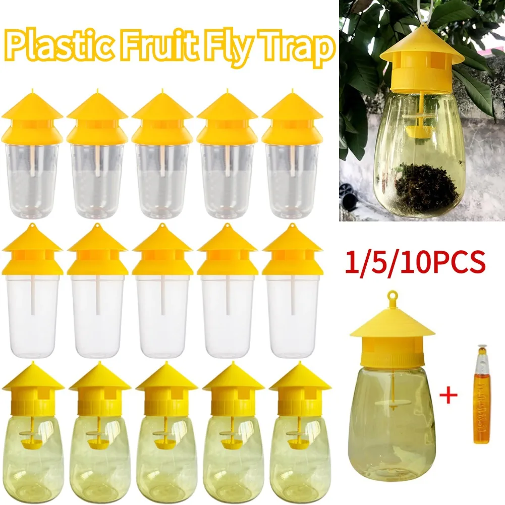 1/5/10PCS Fruit Fly Trap Plastic Drosophila Trap Anti Fly Fruit Fly Killer Catcher Orchard Insect Trap Pest Control Products