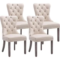 Velvet Dining Chairs Set of 4, Upholstered High-end Tufted Dining Room Chair with Nailhead Back Ring Pull Trim Solid Wood Legs 1