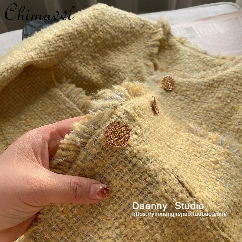 

High-End Temperament Coat Women's Short 2023 Spring and Autumn New Slim-fit Long Sleeves Wool French Office Lady Tweed Jacket