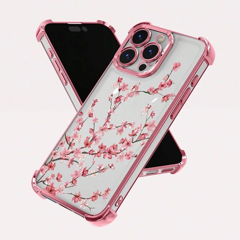 Plum Blossom Electroplated Transparent Soft Phone Case with Airbag Anti-Fall Protection