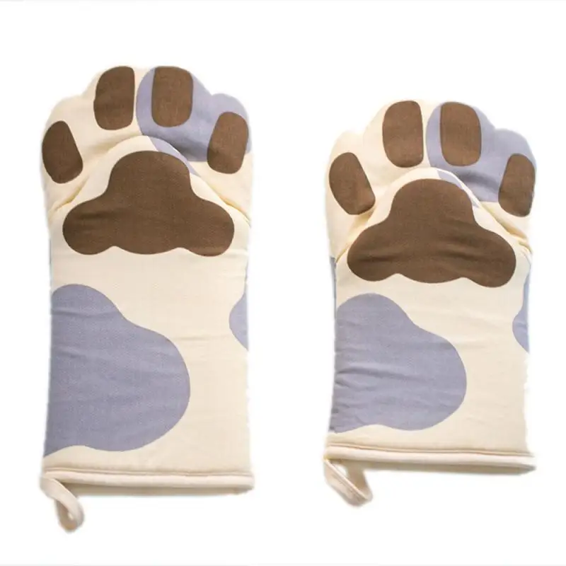Oven Mitts Non-slip Cotton Cute Cat Paws For Barbecue Cooking Baking Baking Supplies Oven Glove Long Heat Insulation Insulation
