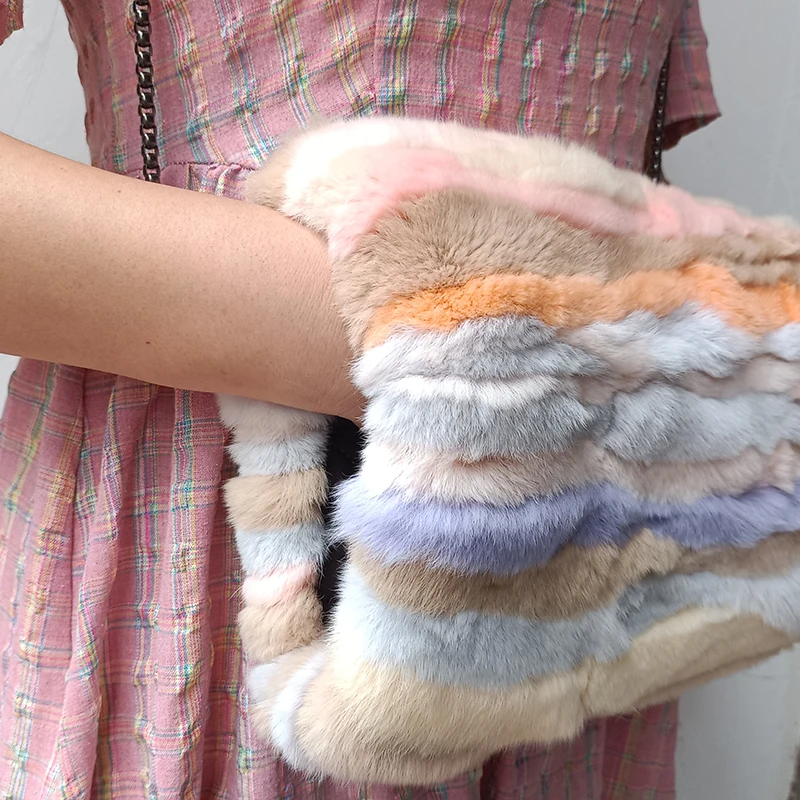 2024 Winter Mult Color Real Rex Rabbit Fur Hand Warmer Luxury Warm Sleeve Hand Tube Fashion Woman Natural Fur Handmuff