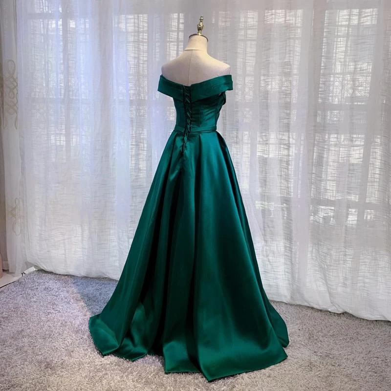 Beauty-Emily Vintage Off The Shoulder Evening Dresses Long Satin Prom Dress Elegant Women Formal Gowns Wedding Maxi Dress Party