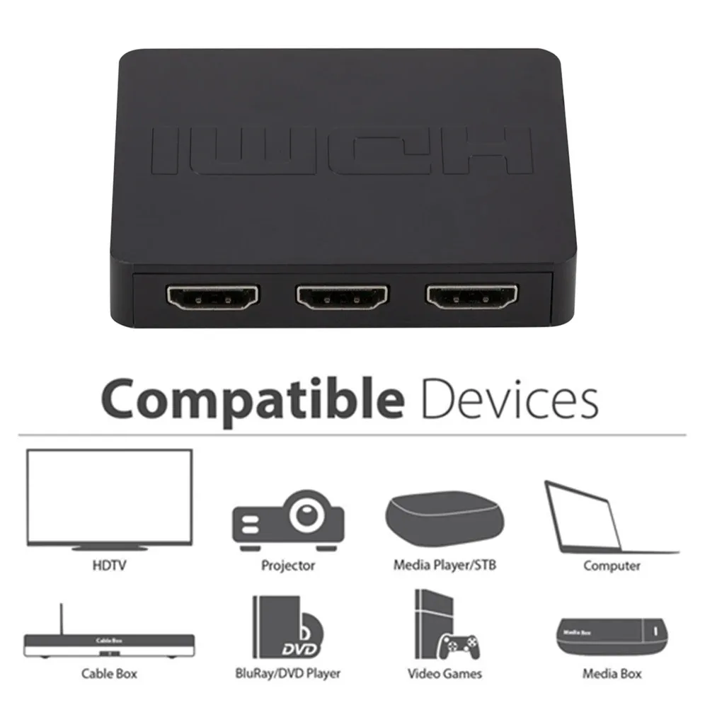 YKDAWN HDMI 호환 스위치, HDMI 비디오 스플리터, 에어리 어댑터, Xbox, DVD, HDTV, PC, 노트북, TV용, 3 포트, 3 입력, 1080P