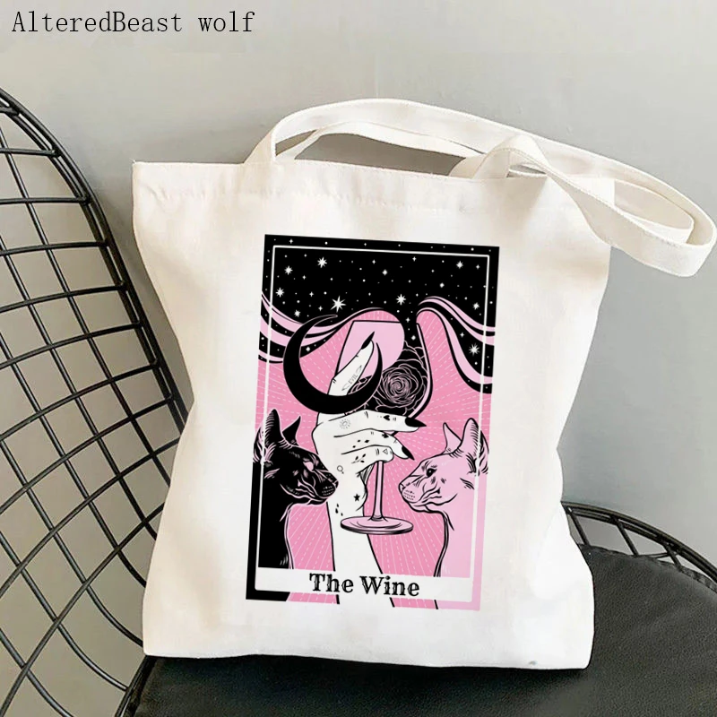 Women Shopper bag magic Nightmare Tarot card witchy Bag Harajuku Shopping Canvas Shopper Bag girl handbag Shoulder Lady Bag