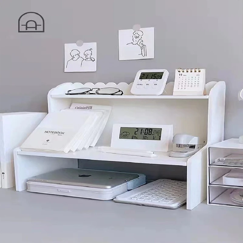 Simple Double-layer Desktop Booster Shelf Student Stationery Books Organizing Computer Booster Rack Transparent Stor
