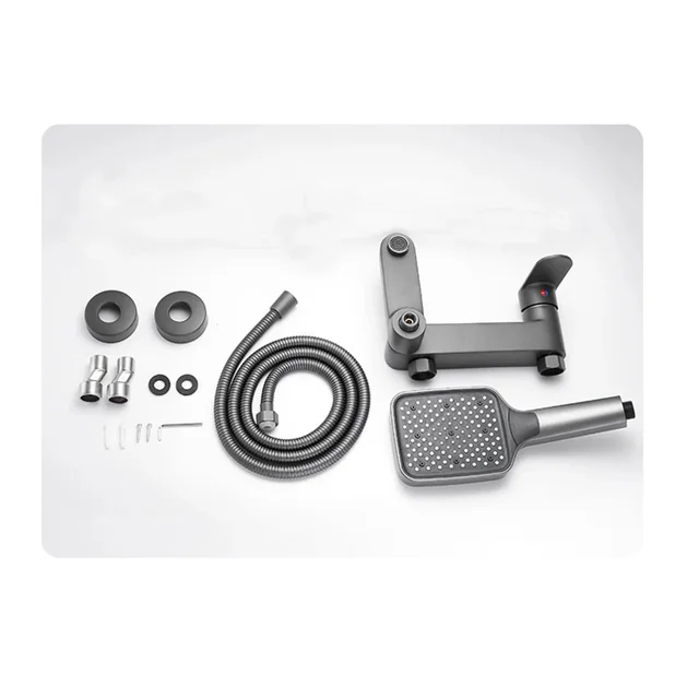 ก๊อกน้ำอ่างอาบน้ำแบบฝักบัวสีขาว หัวน้ำแบบน้ำตก พร้อมฝักบัวมือ  ก๊อกผสมน้ำร้อนน้ำเย็น สีดำ สีเทา 6