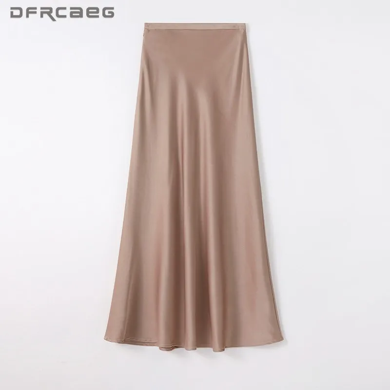 

New Arrivals Summer Satin Fishtail Long Skirt For Woman High Waist Casual Slim Elegant Party Trumpet Skirt Female