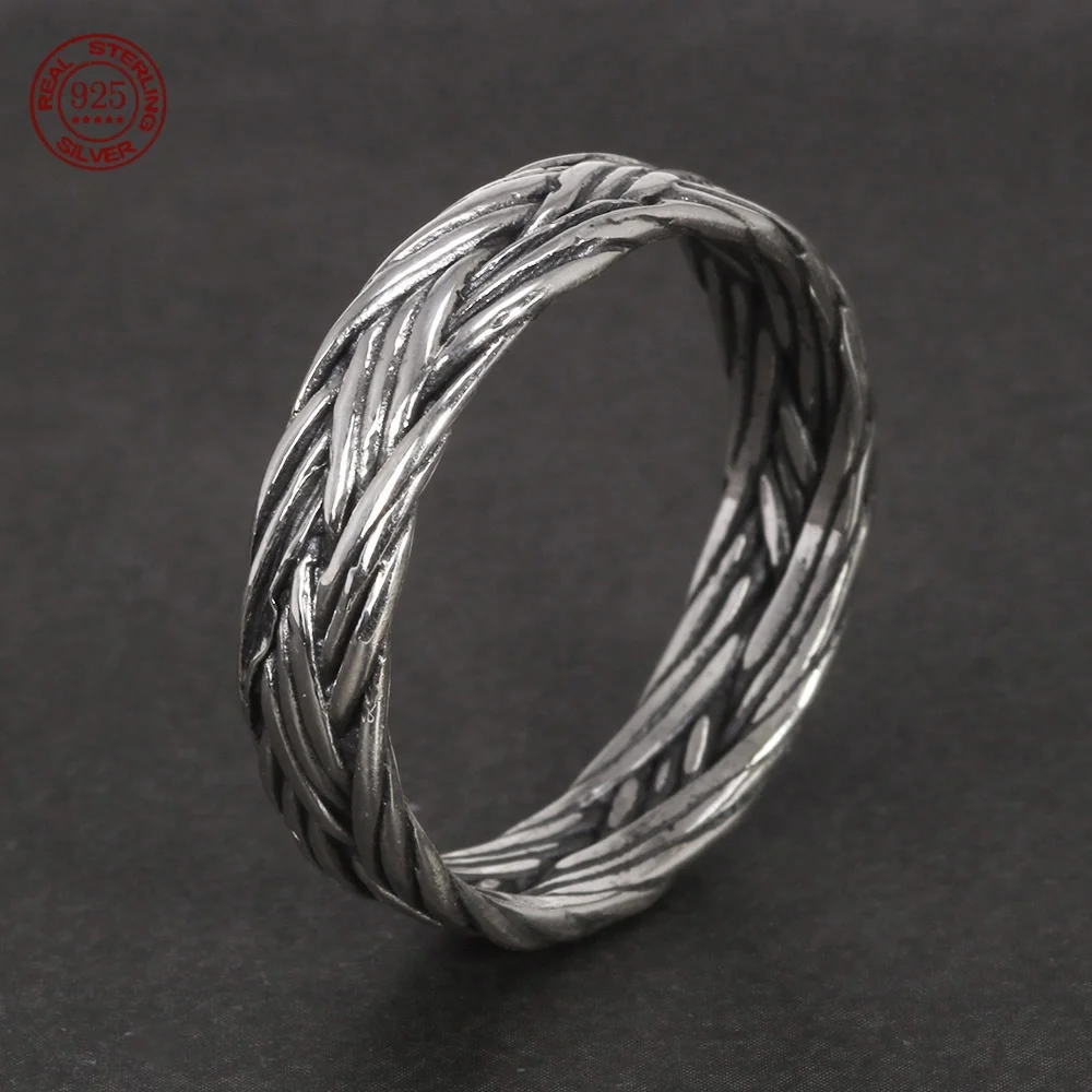 

High quality 100% S925 sterling silver craft double woven personalized couple ring for men and women wedding party jewelry gifts