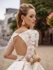 Simple Satin Bridal Dresses Sexy Backless Round Neck Princess Wedding Gowns A-Line Lace Applique Long Sleeve Formal Customized 4