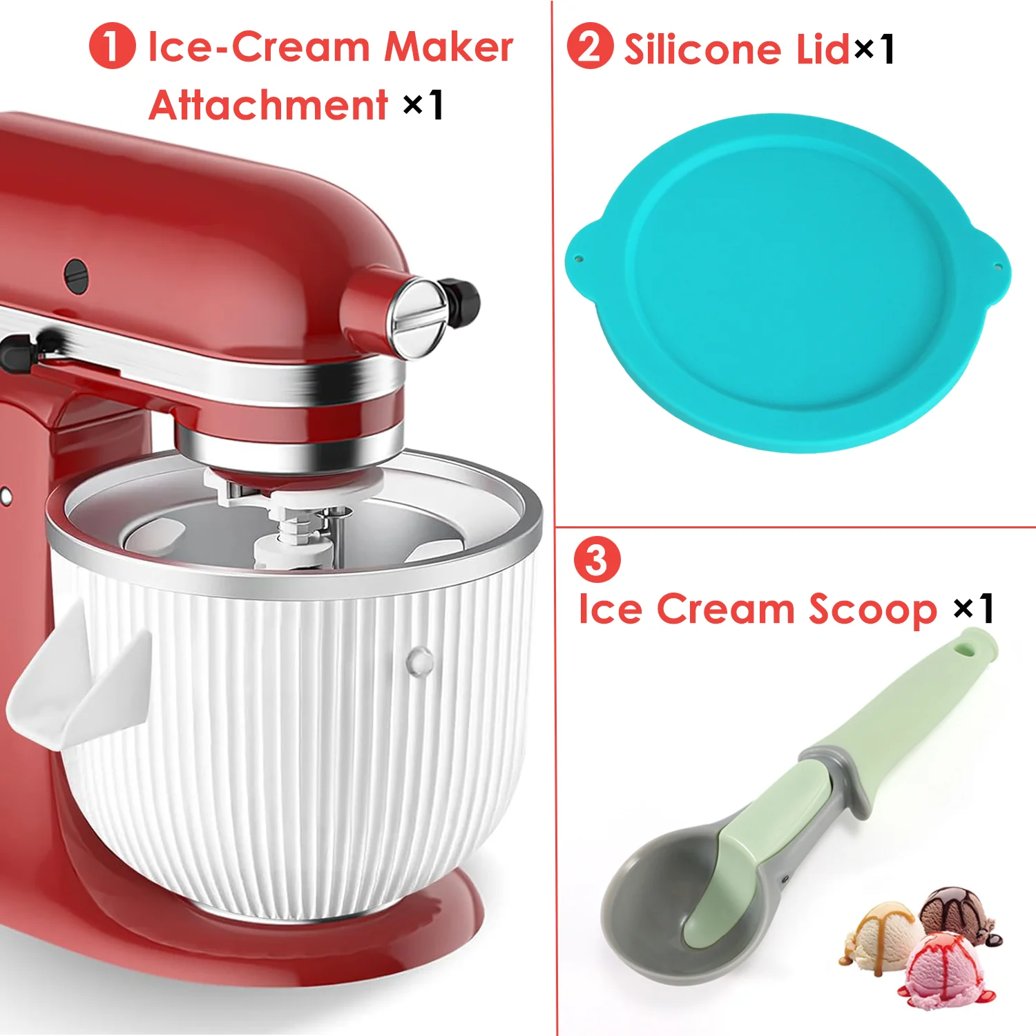 Acessório para máquina de sorvete com tampa de silicone para misturador de suporte KitchenAid, tigela de sorvete cabe em misturadores de suporte maiores de 4,5Qt