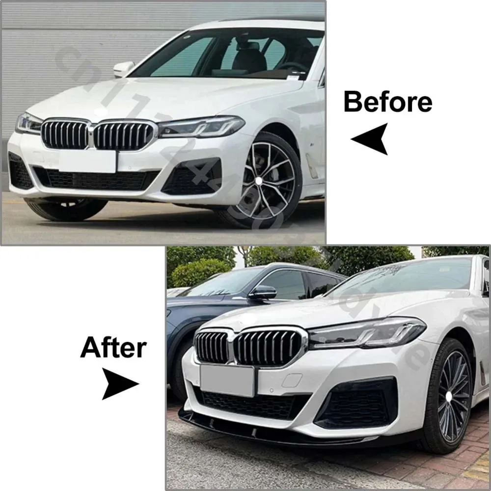 2021-2023 BMW 5 시리즈 G30 M 스포츠 LCI 540i 525i 530i 글로스 블랙 카본 파이버 룩 블레이드 프론트 범퍼 스포일러 립 스플리터