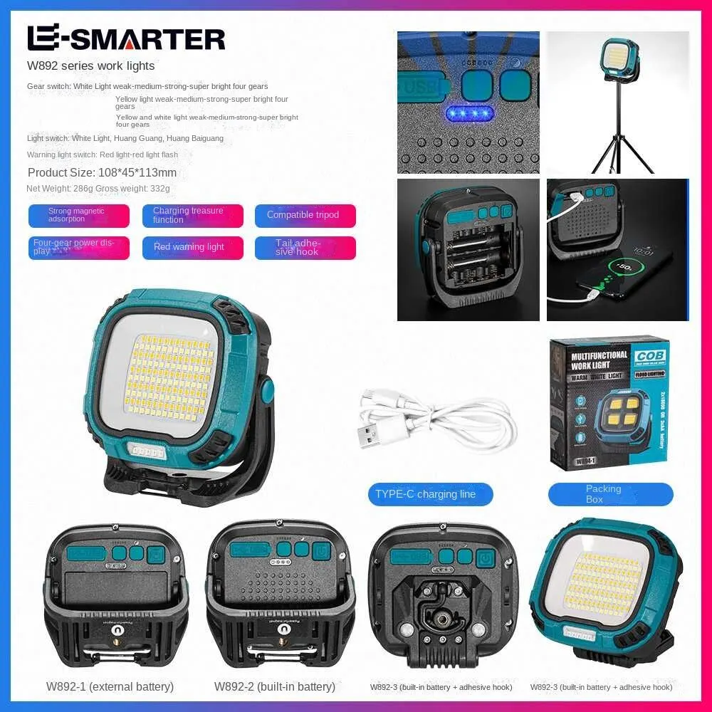 LED Flashlight LED Lights LED Work Light Work Light SUPER BRIGHT MOBILE WORK STRONG FLASHLIGHT 1800LM MULTI COLOR TEMPERATURE USB OUTPUT POWER BANK FUNCTION OUTDOOR 200W