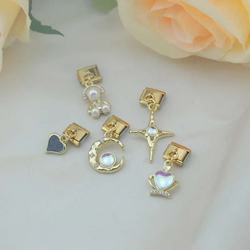 Charm Bracelet Hapiship Daisy Cross Heart Moon Crown CZ Italian Charm Fit 9mm Bracelet Stainless Steel Jewelry Making DJ804