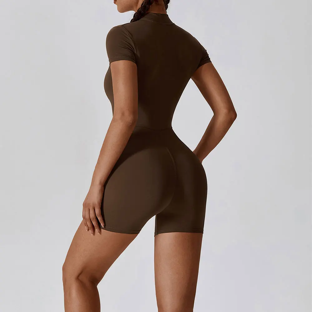 Yoga Set Women One-Piece Suit Zipper Short Sleeve Gym Push Up Workout Clothes Fitness Short Bodysuit Sportswear Jumpsuits