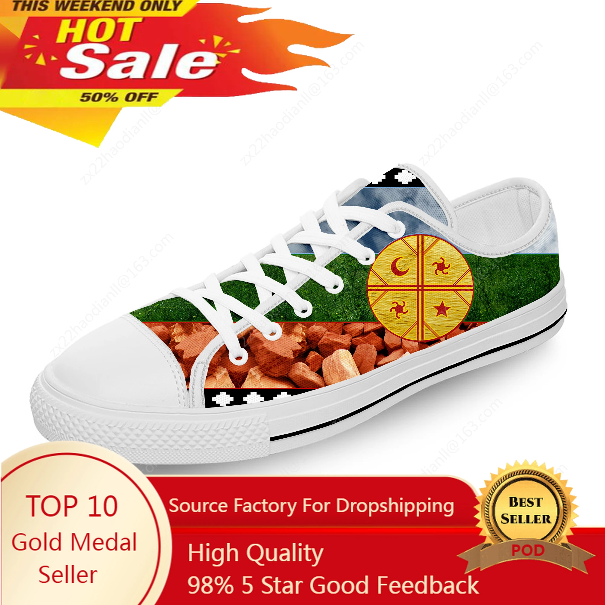 Flag of the Mapuches New Arrive White Cloth Fashion 3D Print Low Top Canvas Shoes Men Women Lightweight Breathable Sneakers