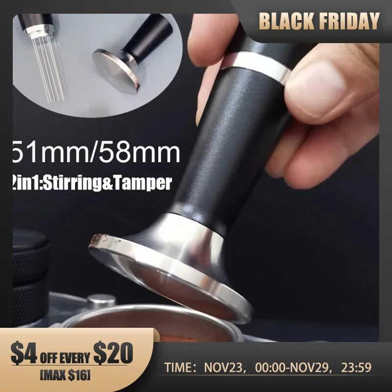 Multi-functional Coffee Tamper and 7-Needles WDT Coffee Stirrer Tool- Espresso Tamp Press. 2-in-1 Espresso Distribution Stirrer Tool with Espresso