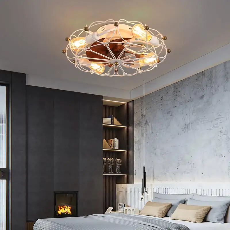 Modern Industrial Low Profile Ceiling Fan with Lights