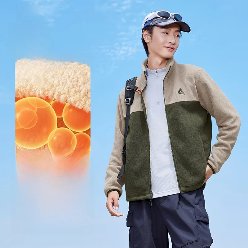 피크 플리스 안감 니트 재킷 스탠드 칼라 아웃도어 스포츠 캐주얼 긴팔 지퍼 클로저 청소년용 봄 가을 보온