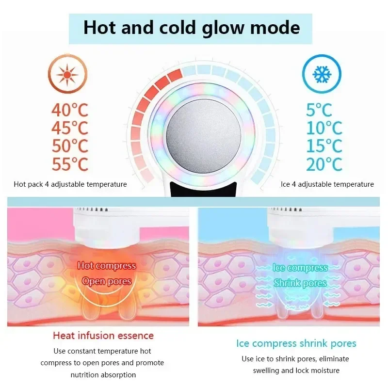 2026 NEW Professional Facial Massager Hot Cold Therapy with Blue Red Light for Skin Tightening Acne Care Anti Aging At Home Use