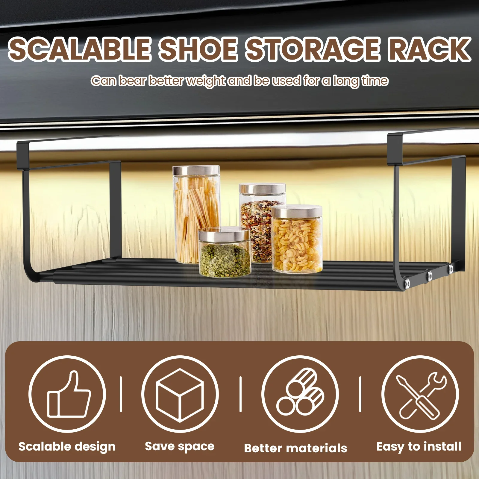 Adjustable Shoe Rack Hanging Under Cabinets Clothes Shoe Storage Shelf Expandable Household Retractable Organizer 2