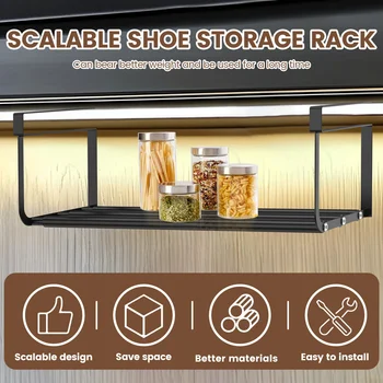 Adjustable Shoe Rack Hanging Under Cabinets Clothes Shoe Storage Shelf Expandable Household Retractable Organizer 2