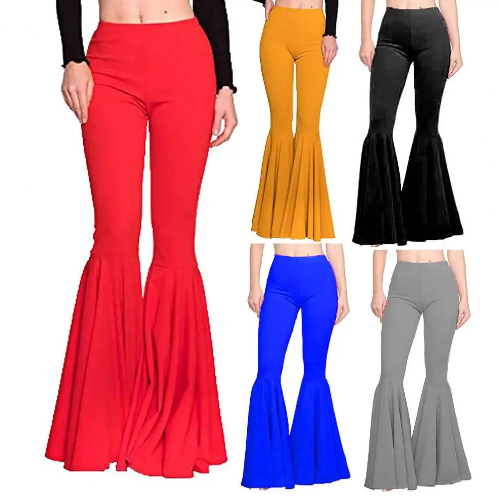 

Classic Lady Trousers Stretchy Flare Pants Elastic Waistband Autumn Office Lady Pants Mermaid Flare Leggings Breathable