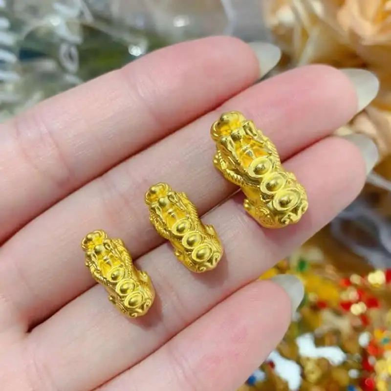 Čistý 999 24K žlutý zlato náramek ženy 3D zlato drak syn yuanbao pixiu náramek 1ks