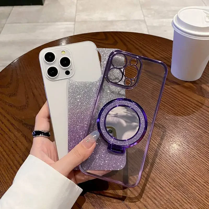 Luxurious Mirror Glitter Ring Holder Phone Case - Soft Cover with Premium Design