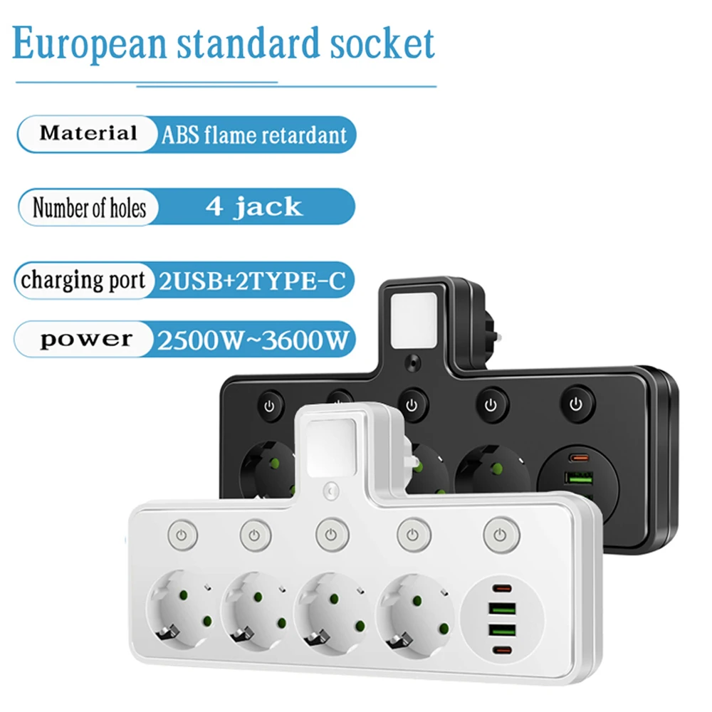 Smart Power Strip with USB-C, Night Light, and Independent Switches (EU Plug)