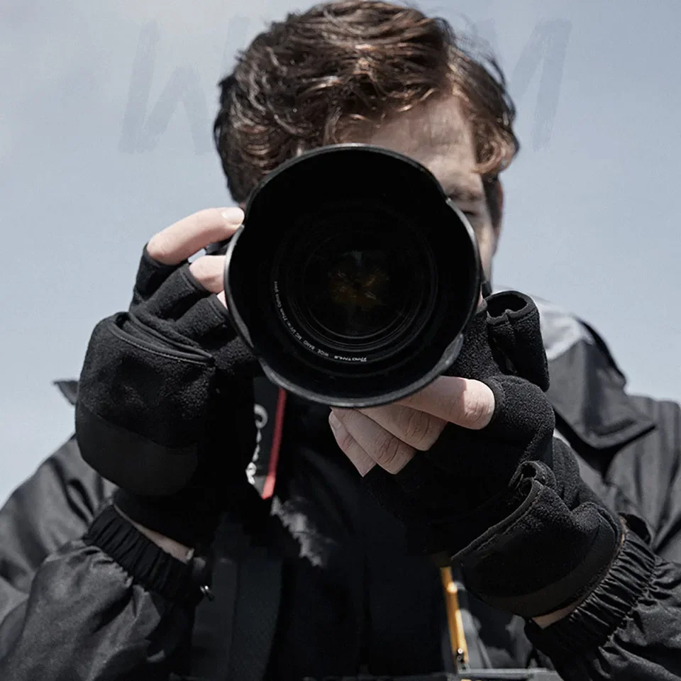 Winter Flip Cover Black Fishing Gloves Half Finger Anti-Slip Breathable Camera Photography Outdoor Warm Gloves fingerless gloves,fishing gloves
