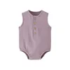 Summer Solid Newborn Baby 100% Cotton Linen Bodysuits Boy Girl Sleeveless Romper Jumpsuit Soft Skin-friendly Thin Comfy 2