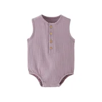 Summer Solid Newborn Baby 100% Cotton Linen Bodysuits Boy Girl Sleeveless Romper Jumpsuit Soft Skin-friendly Thin Comfy 2