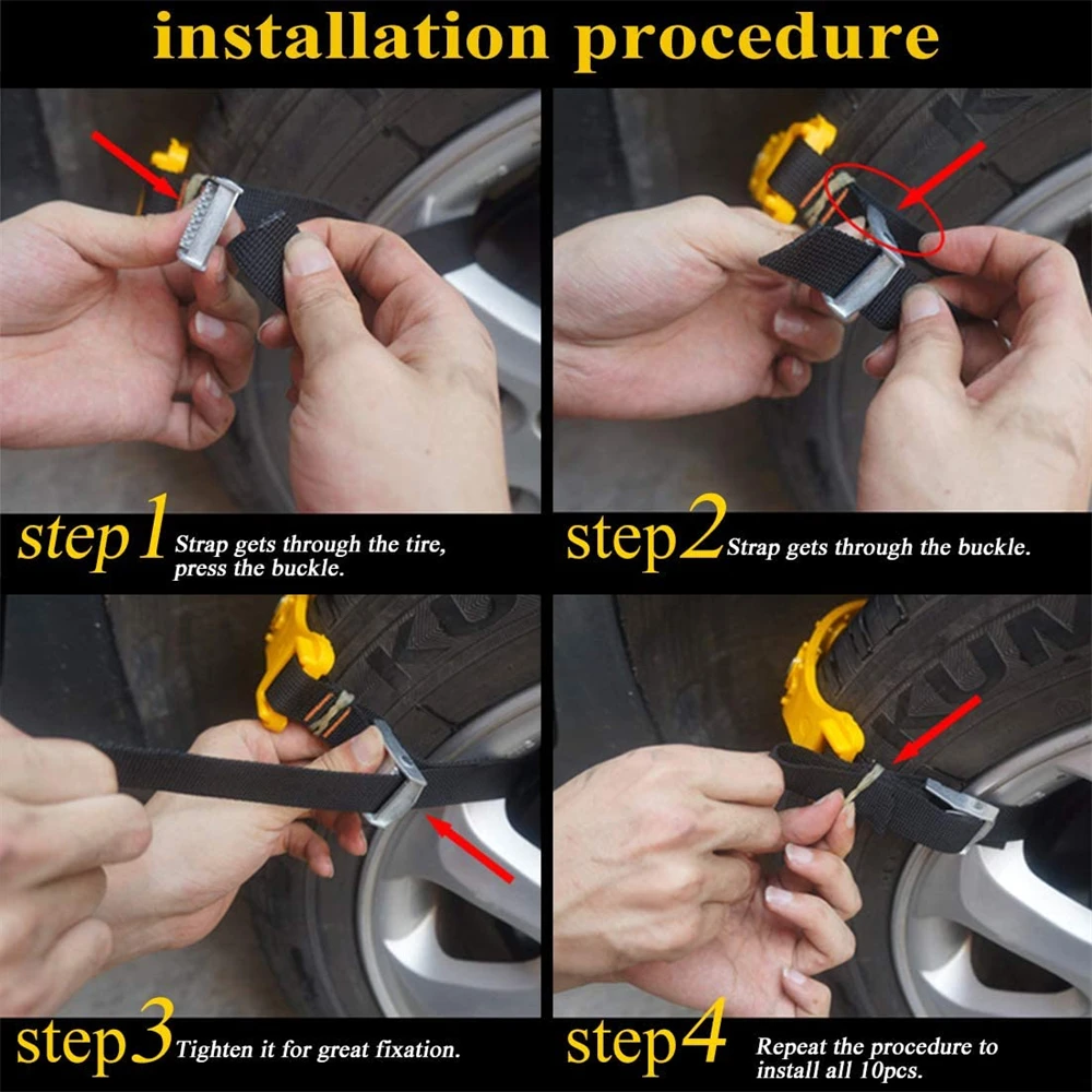 Motorcycle Snow Chains Car Winter Wheel Chain Off Road Anti-skid Tire Chain Winter None Slip Snow Band Chains 10PCS tire chains