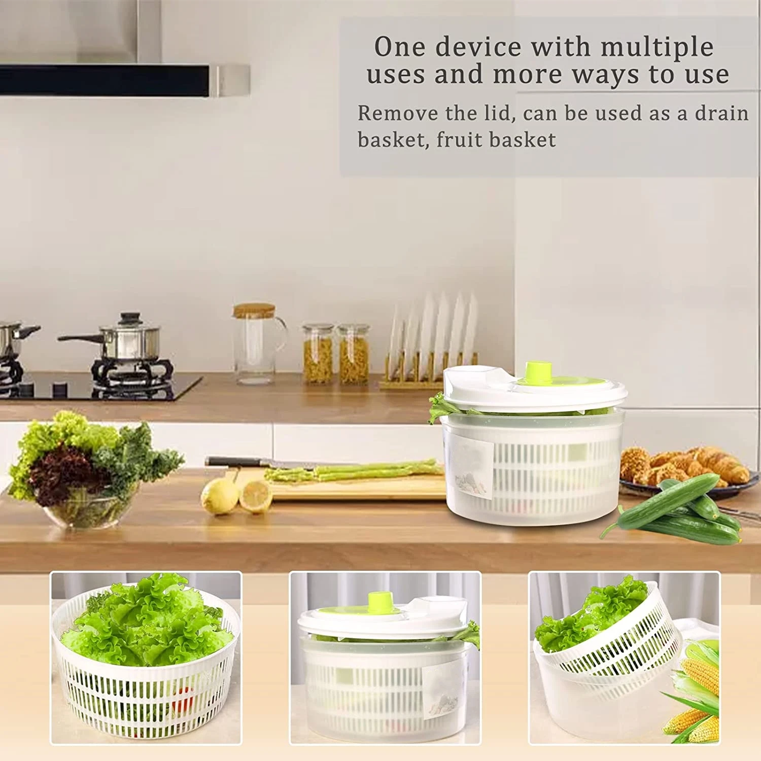 Salad Spinner with Bowl Large Lettuce Spinner Vegetable Dryer Fruit Spinner  Dryer with Colander Veggie Fruit Washer Spinner Practical and Effective