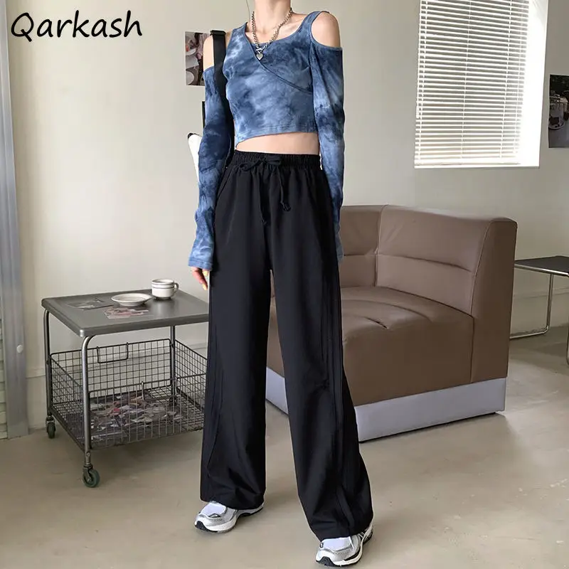 

Wide Leg Pants Women Boyfriend Solid Casual Soft S-4XL Teenagers Baggy Pockets Females Trousers Popular Pantalones De Mujer New