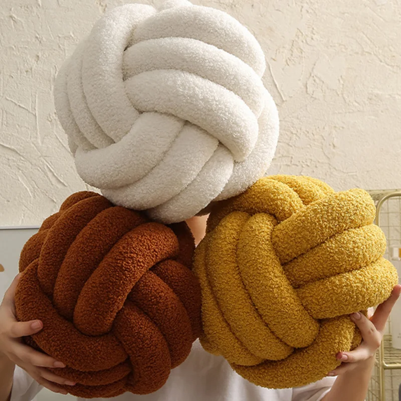 Knot Ball Round Throw Pillows Home Decor Soft Couch Bench Cushion Velvet Knot Pillows on Lounge Chair Backrest Pad Throw